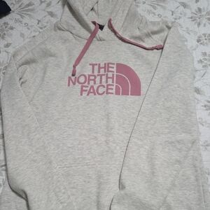 The North Face Gray Hoodie with Pink Logo